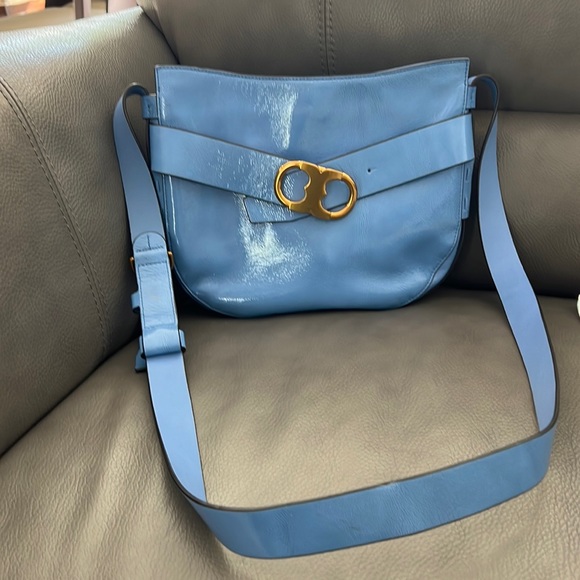 Tory Burch Gemini Link Shoulder Bag Wallis Blue Crossbody Leather - Picture 1 of 4